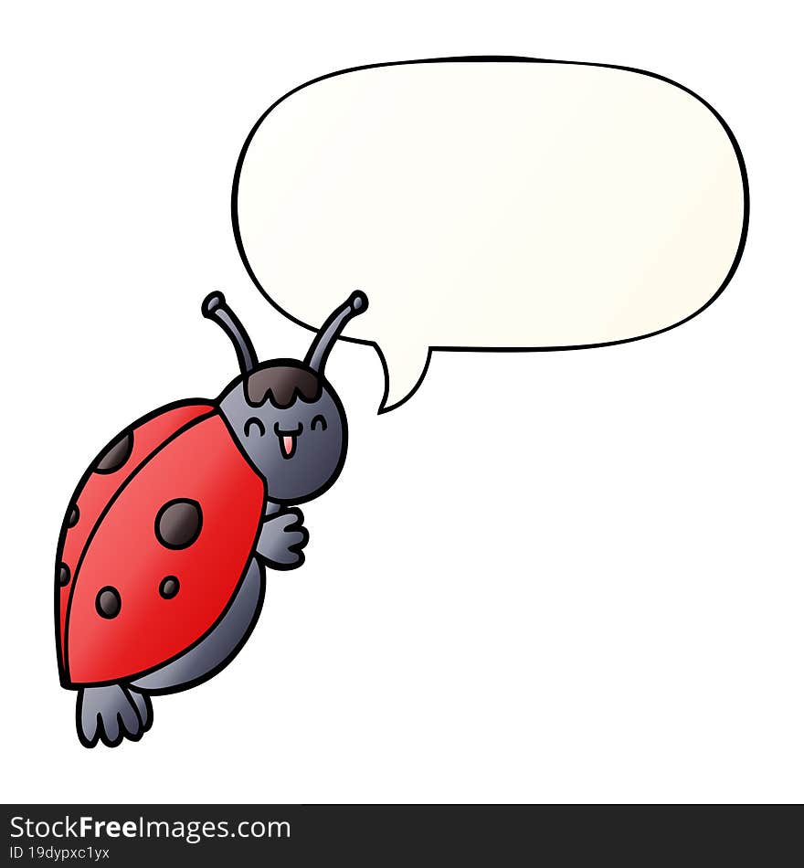 cute cartoon ladybug and speech bubble in smooth gradient style