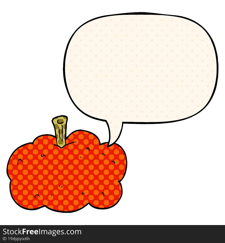 Cartoon Pumpkin And Speech Bubble In Comic Book Style