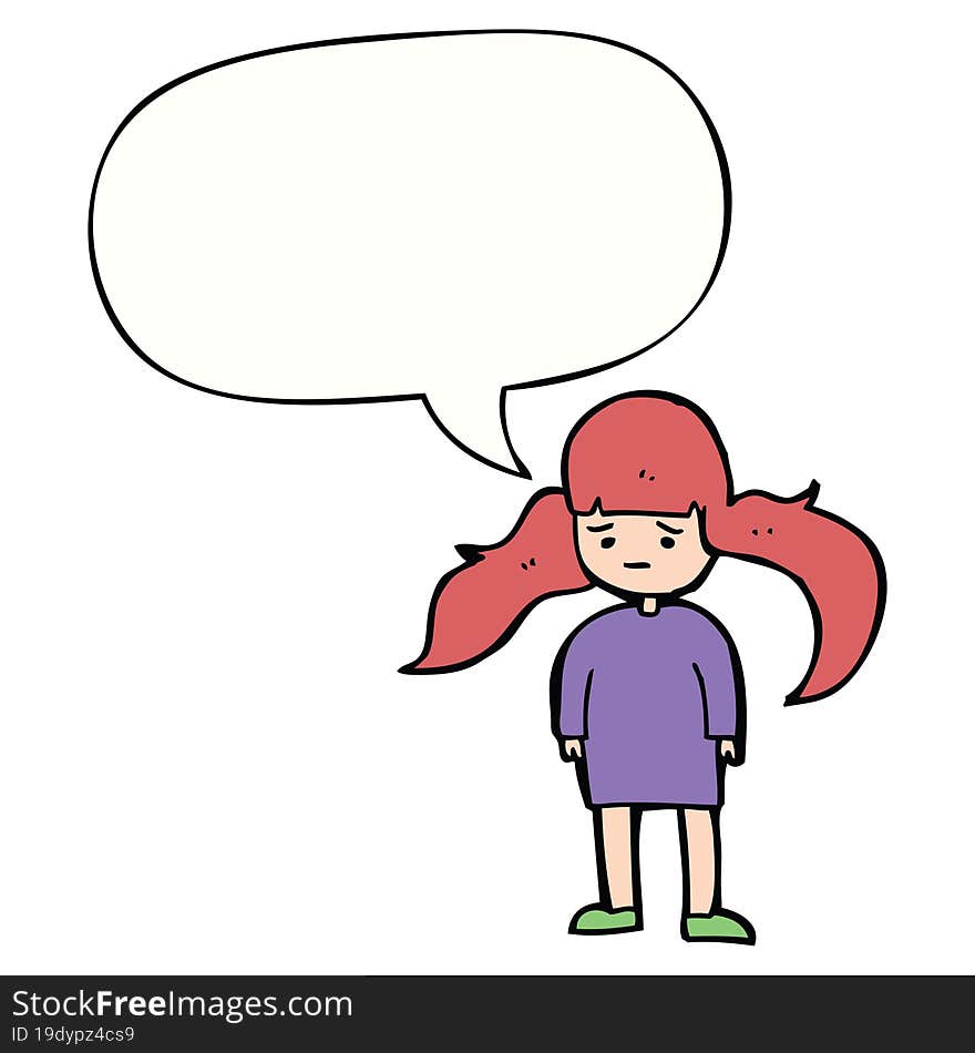 Cartoon Girl And Long Hair And Speech Bubble