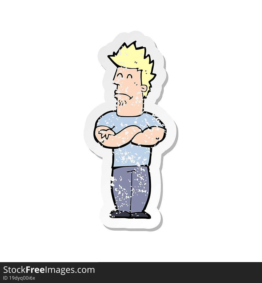 retro distressed sticker of a cartoon sulking man