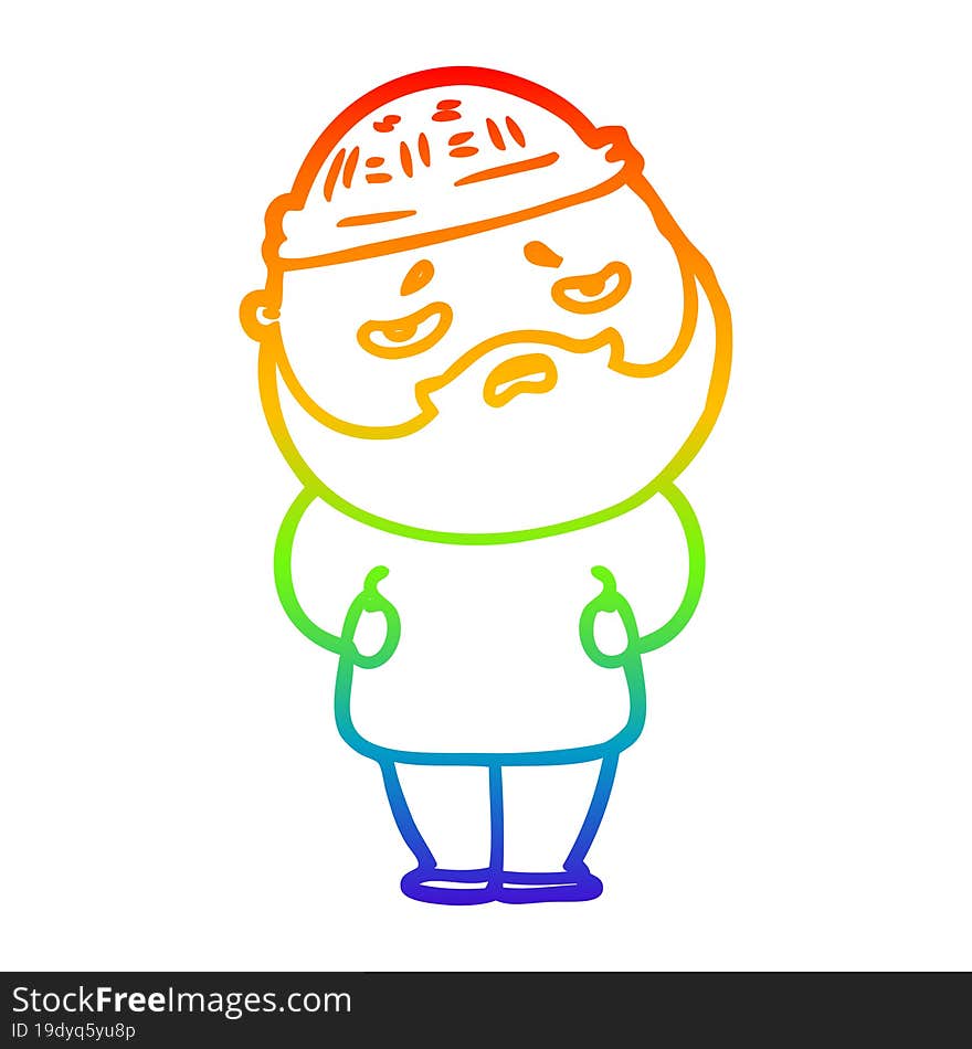 rainbow gradient line drawing cartoon worried man with beard