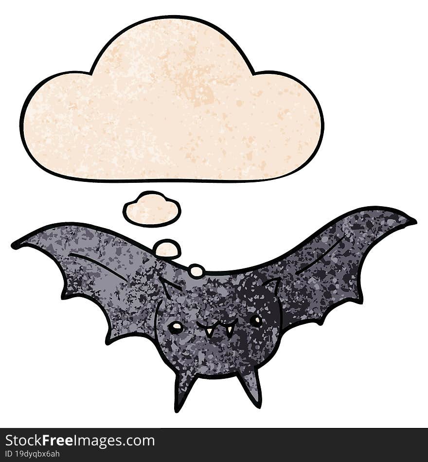 cartoon bat and thought bubble in grunge texture pattern style