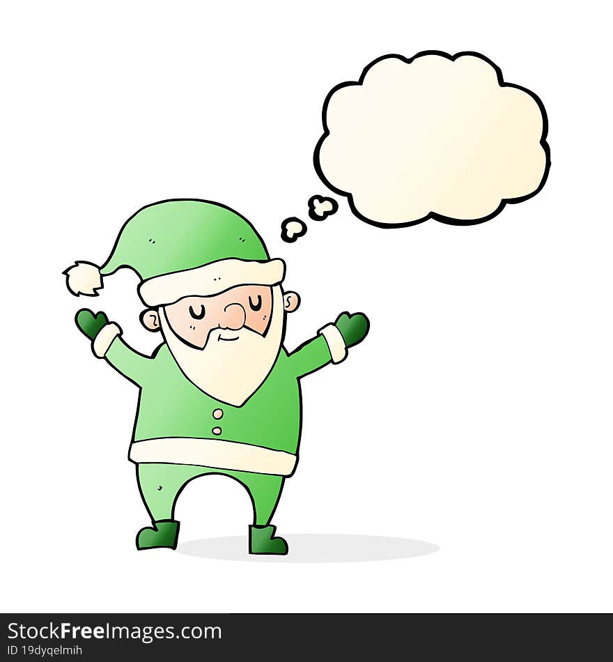 cartoon dancing santa with thought bubble