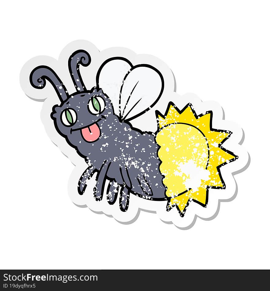 distressed sticker of a cartoon firefly