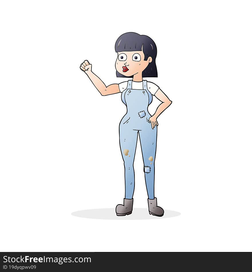 Cartoon Woman Clenching Fist