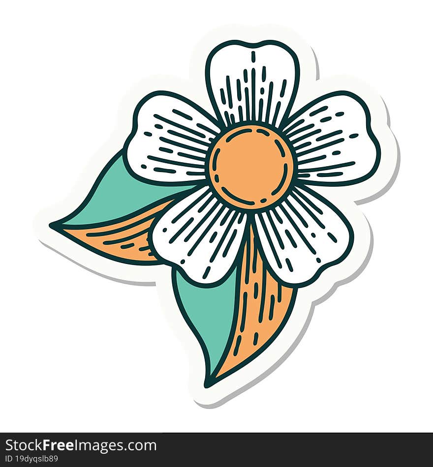 sticker of tattoo in traditional style of a flower. sticker of tattoo in traditional style of a flower