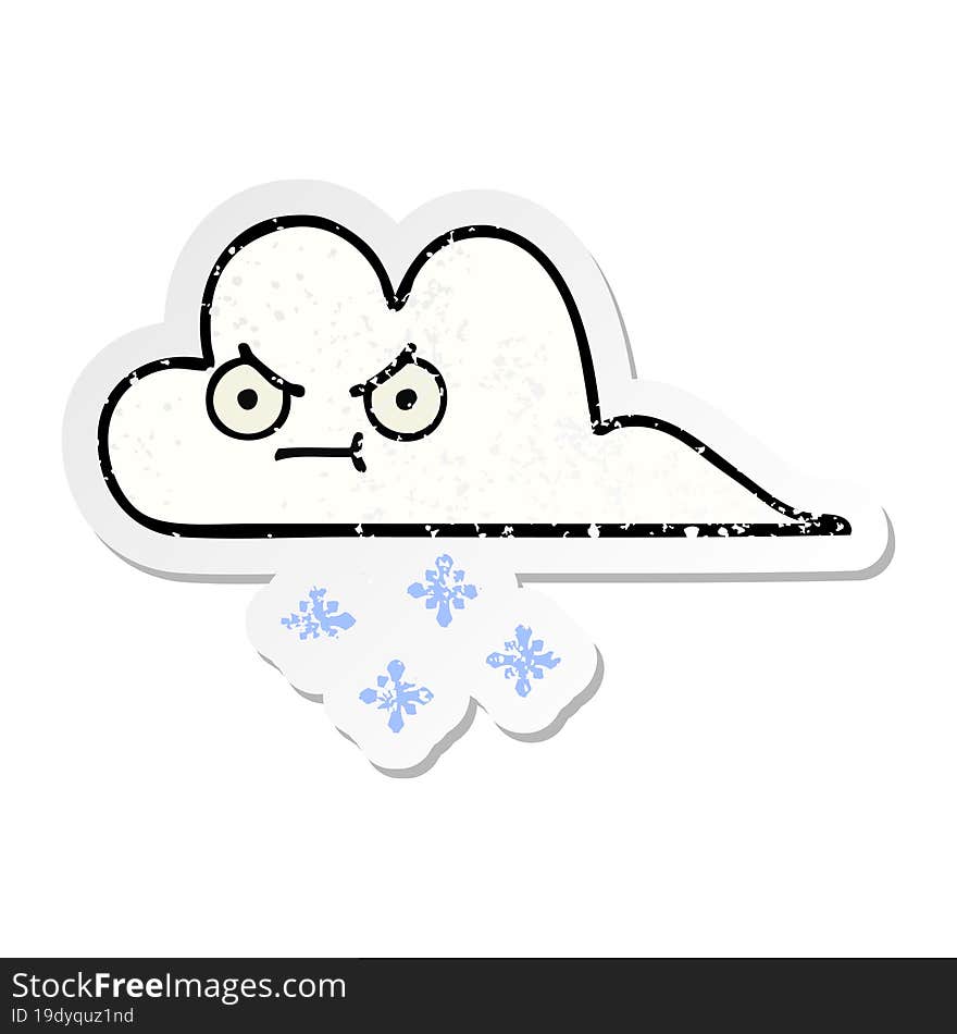 Distressed Sticker Of A Cute Cartoon Snow Cloud