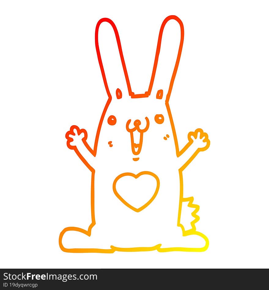 warm gradient line drawing of a cartoon rabbit in love