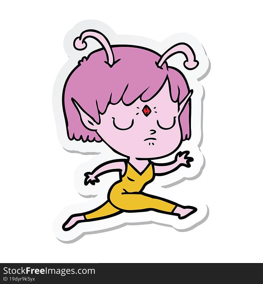 sticker of a cartoon alien girl