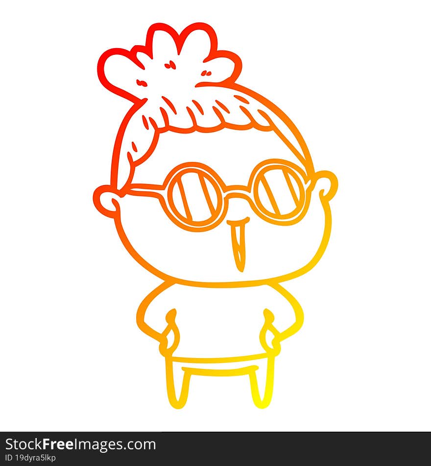 warm gradient line drawing of a cartoon woman wearing spectacles