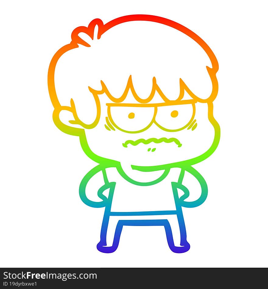 rainbow gradient line drawing annoyed cartoon boy