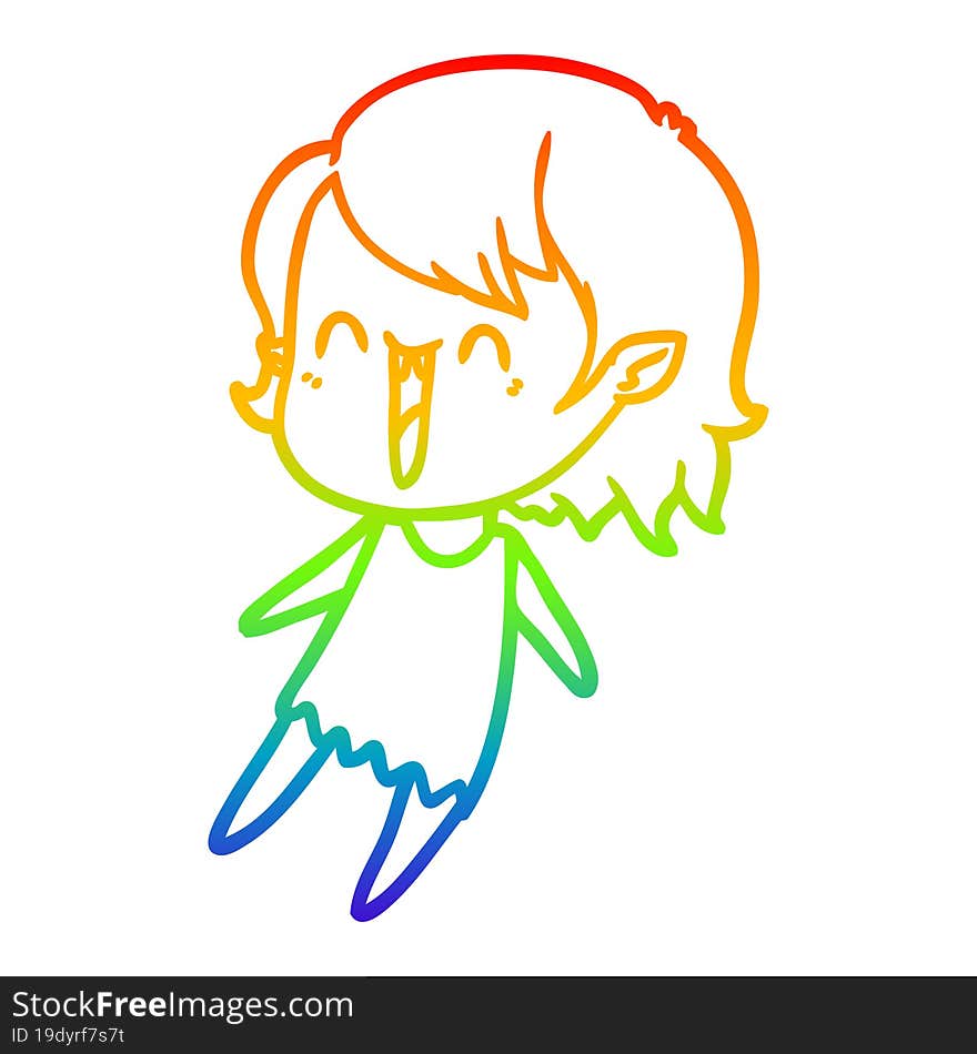 Rainbow Gradient Line Drawing Cute Cartoon Happy Vampire Girl