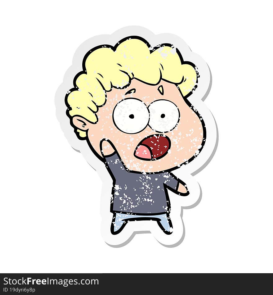 distressed sticker of a cartoon shocked man