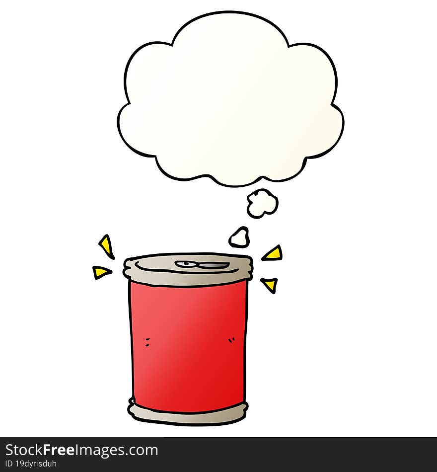 cartoon soda can and thought bubble in smooth gradient style