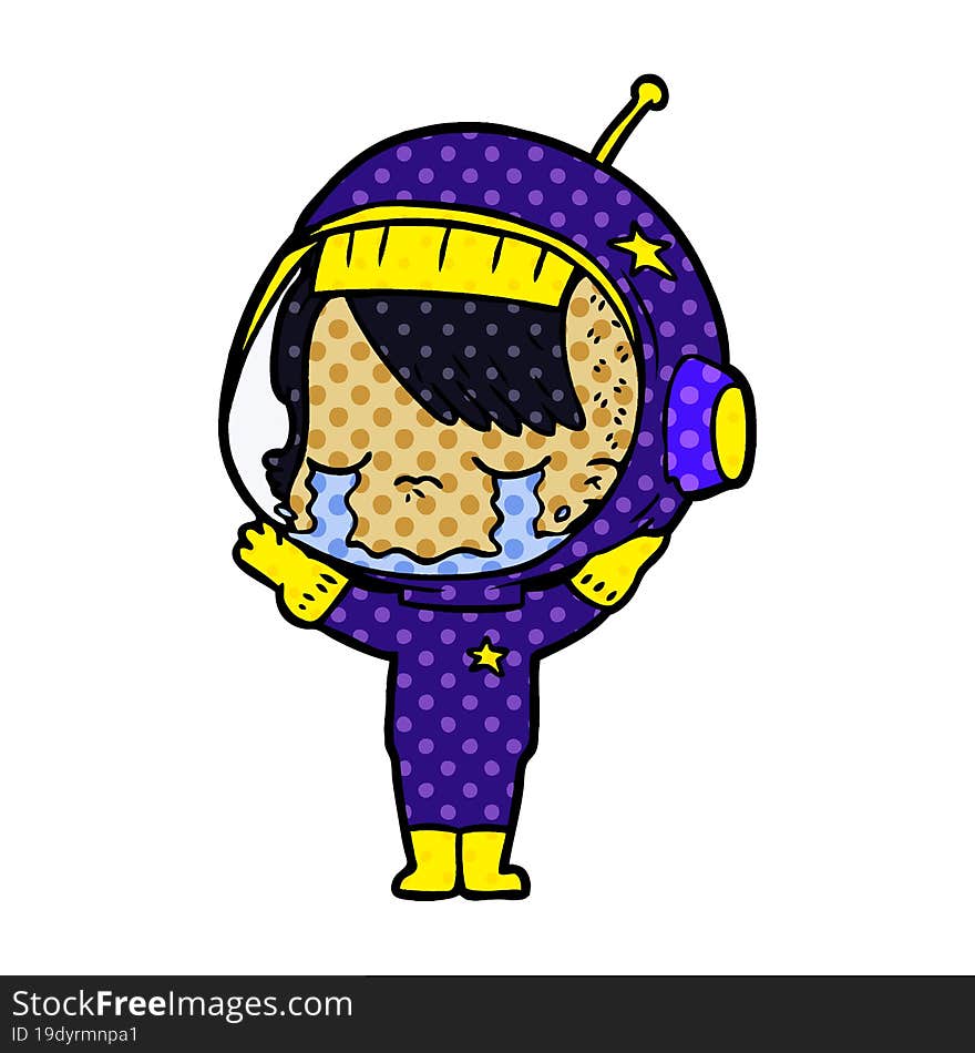 cartoon crying astronaut girl. cartoon crying astronaut girl