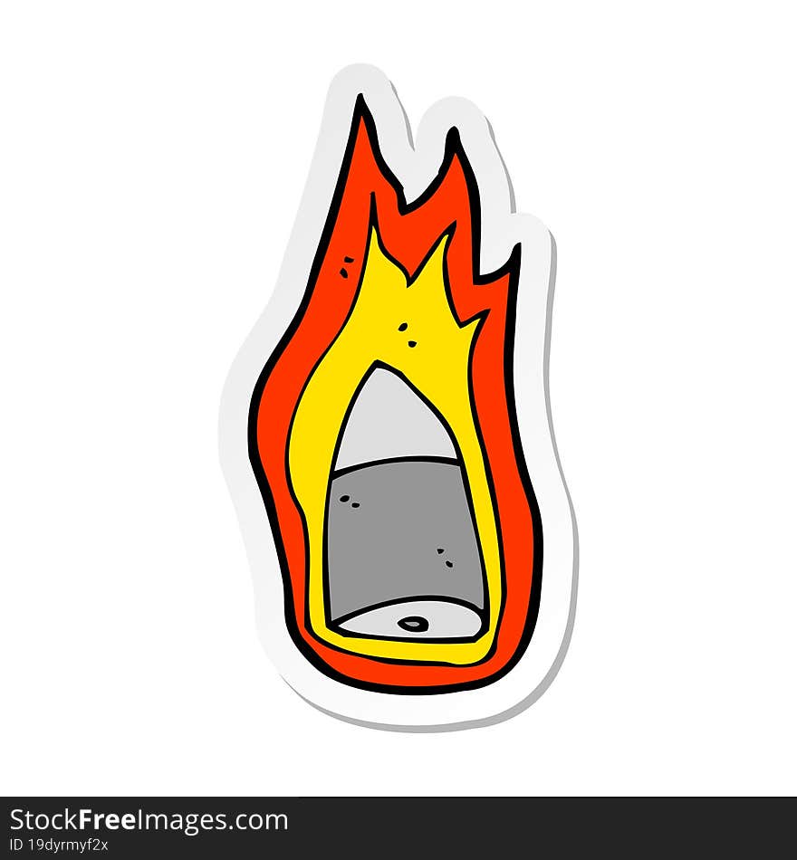 sticker of a cartoon flaming bullet