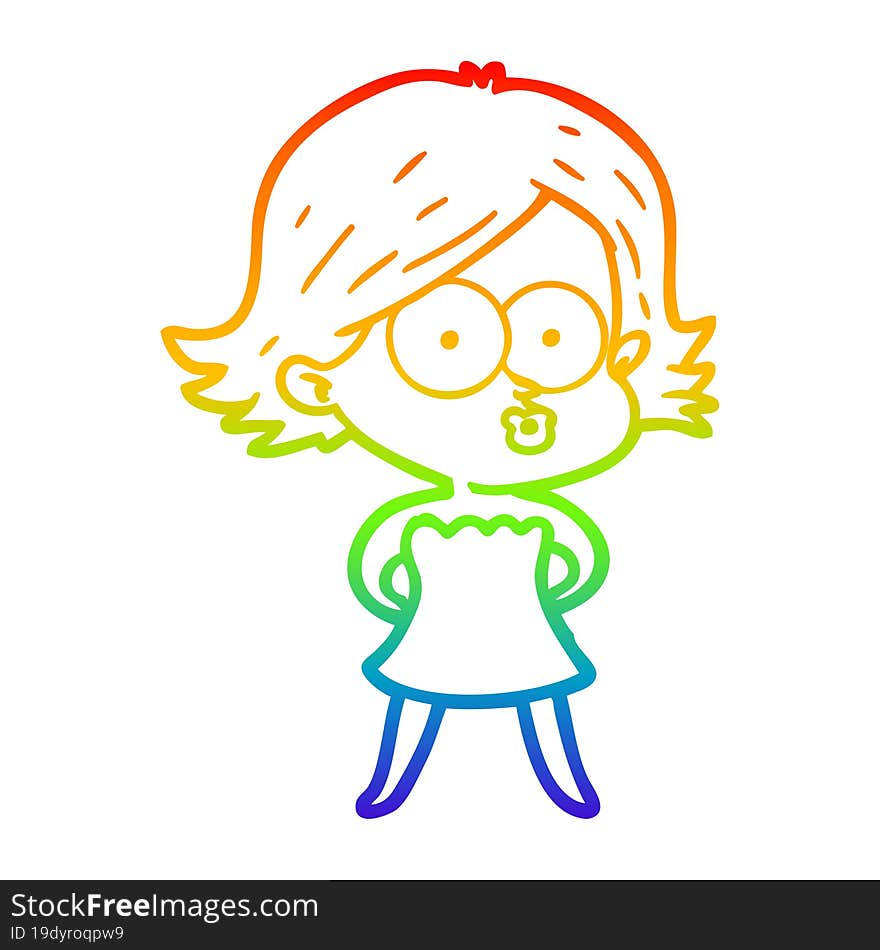 rainbow gradient line drawing cartoon girl pouting