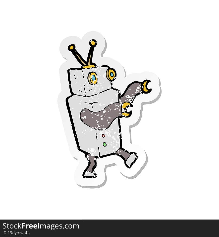 retro distressed sticker of a cartoon robot