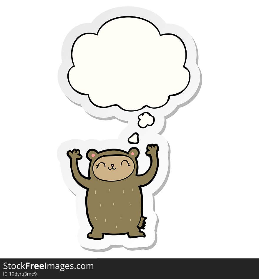 cute cartoon bear and thought bubble as a printed sticker