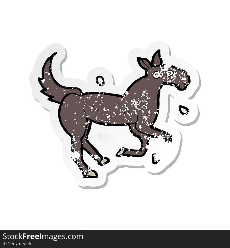 retro distressed sticker of a cartoon horse sweating