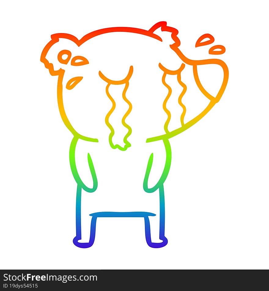 rainbow gradient line drawing cartoon crying bear