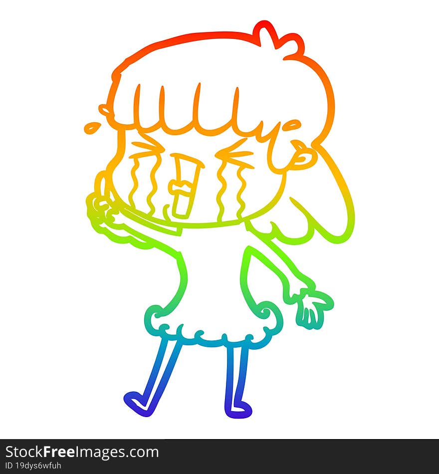 rainbow gradient line drawing cartoon woman in tears