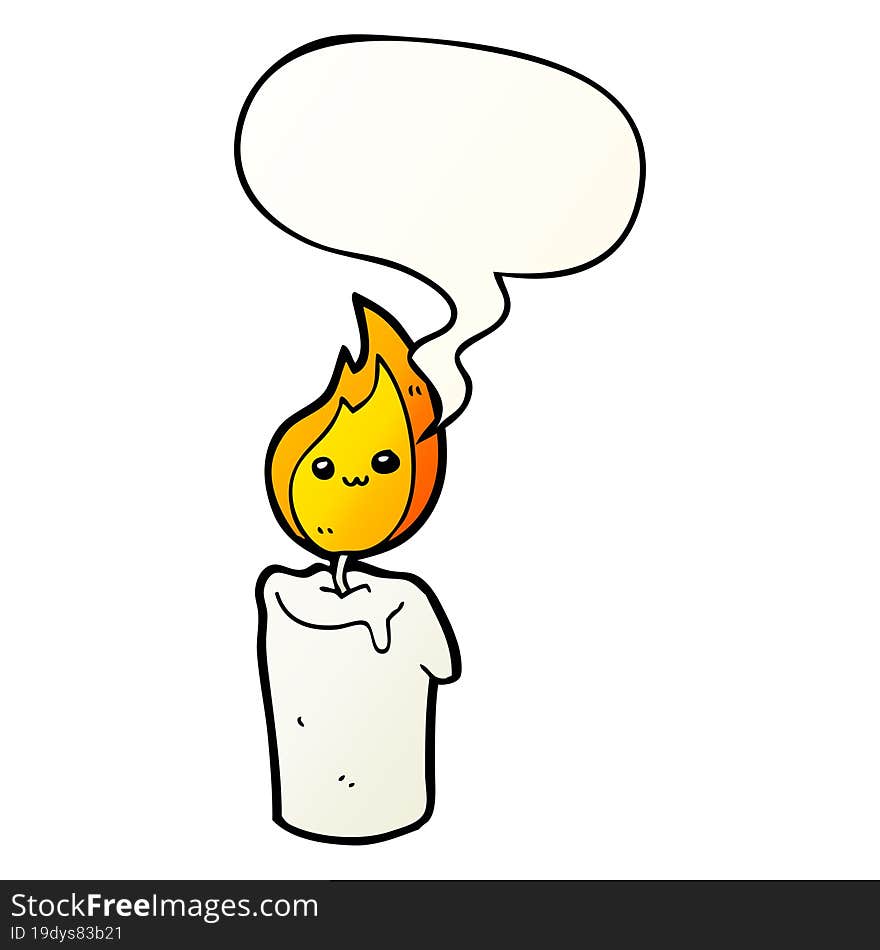 cartoon candle character and speech bubble in smooth gradient style