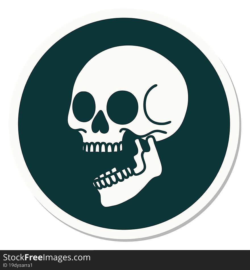 sticker of tattoo in traditional style of a skull. sticker of tattoo in traditional style of a skull