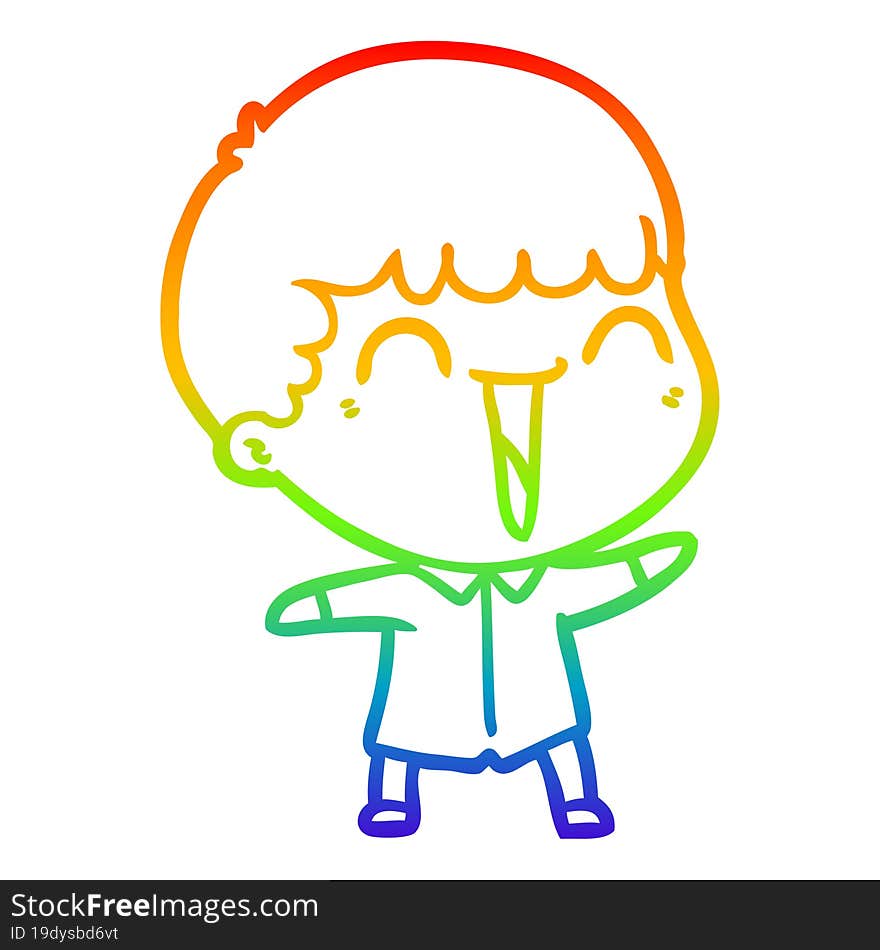 rainbow gradient line drawing of a cartoon happy man