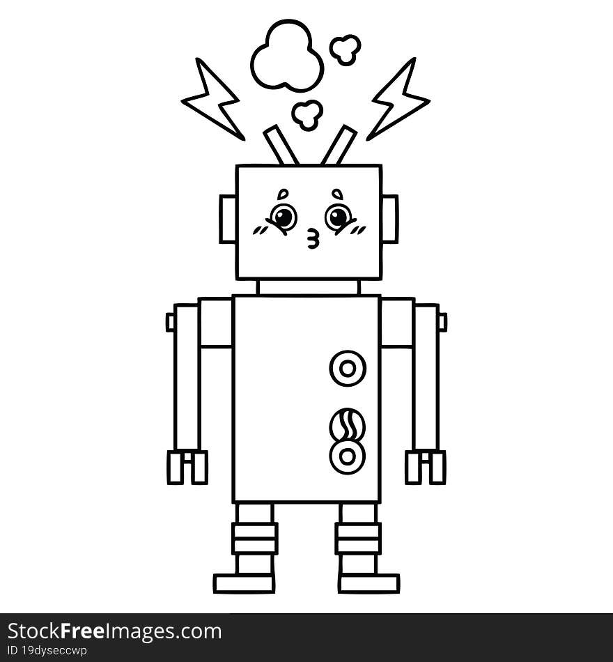 Line Drawing Cartoon Robot Malfunction