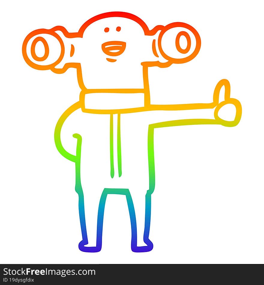 rainbow gradient line drawing of a friendly cartoon alien