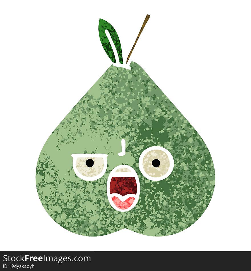 retro illustration style cartoon of a green pear