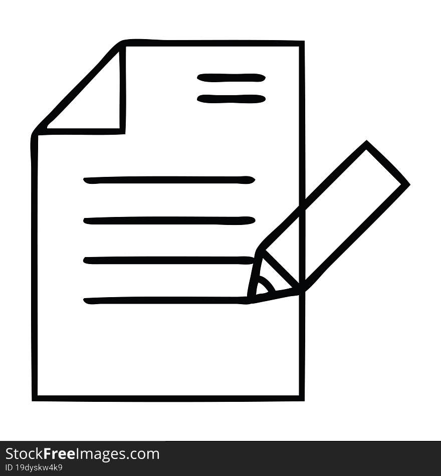 line drawing cartoon of writing a document