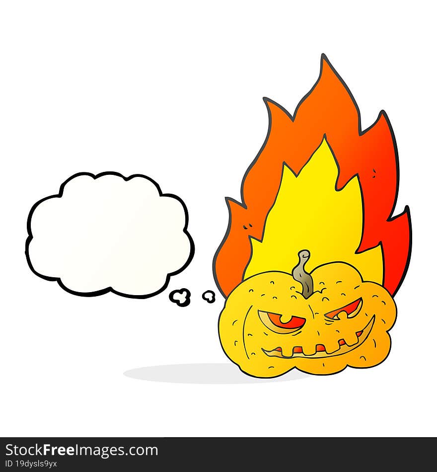 Thought Bubble Cartoon Flaming Halloween Pumpkin