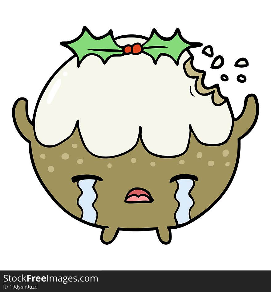 cartoon christmas pudding crying. cartoon christmas pudding crying