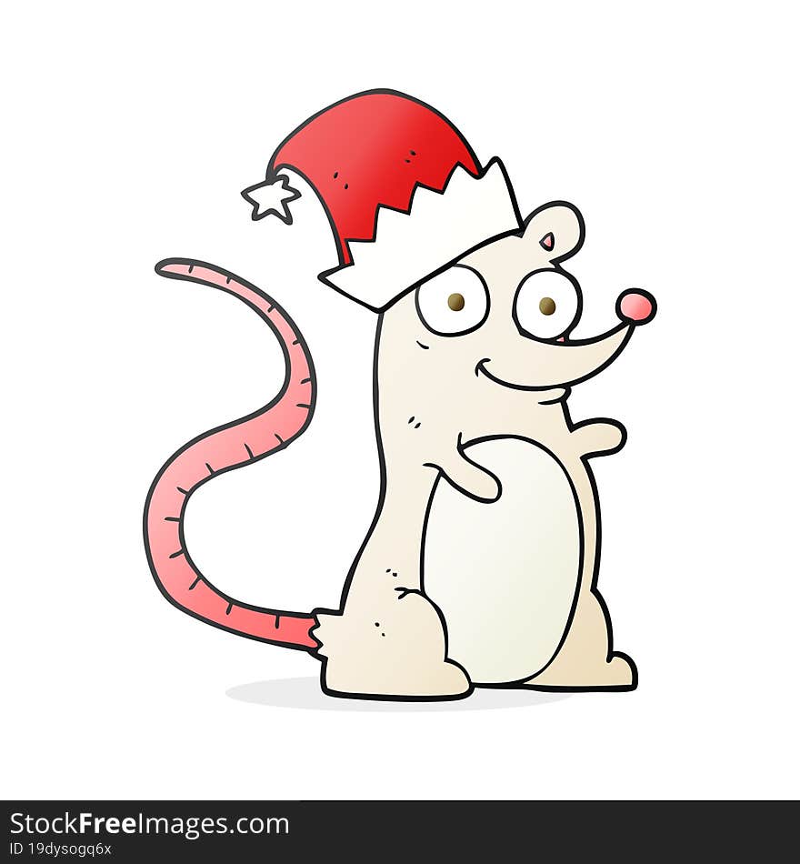 freehand drawn cartoon mouse wearing christmas hat