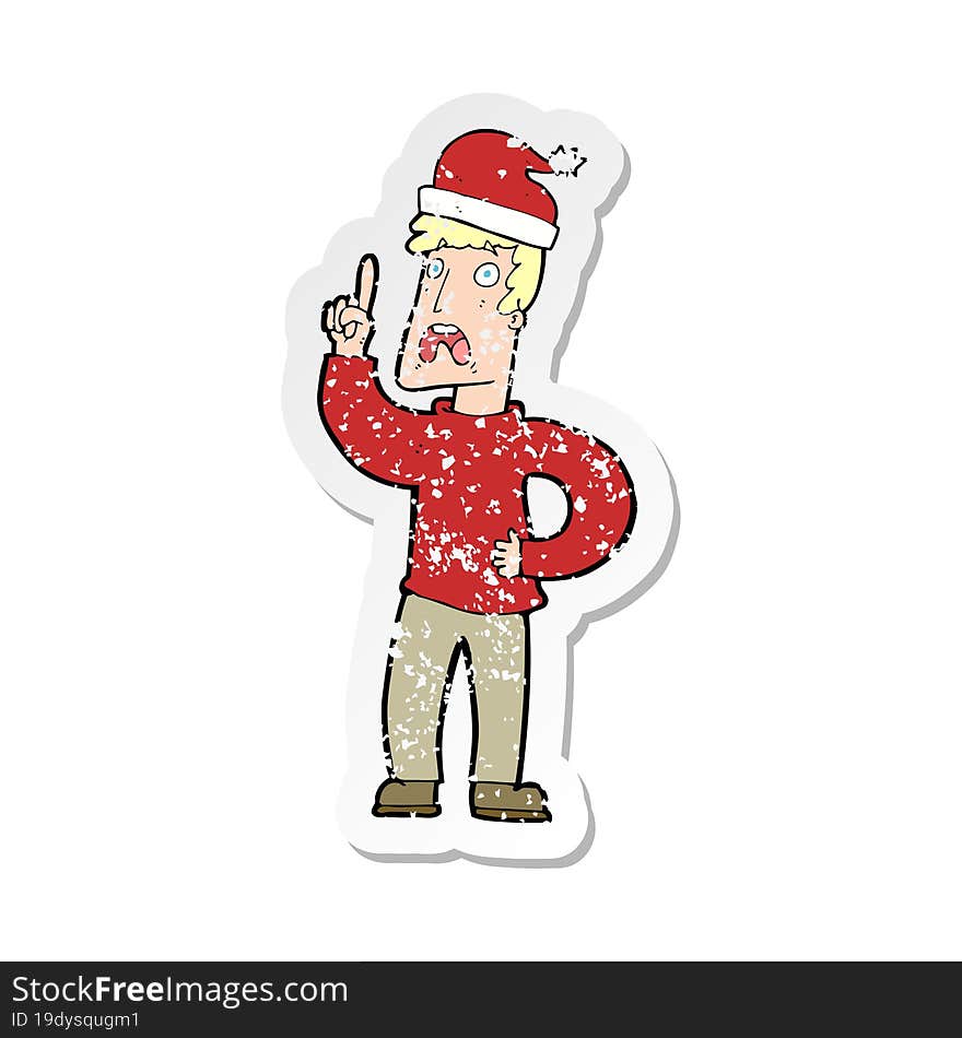 retro distressed sticker of a cartoon man ready for christmas