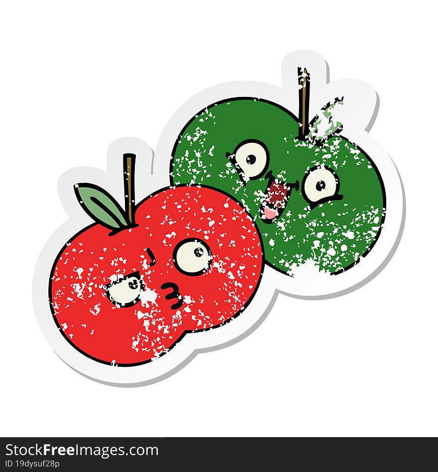 Distressed Sticker Of A Cute Cartoon Apples