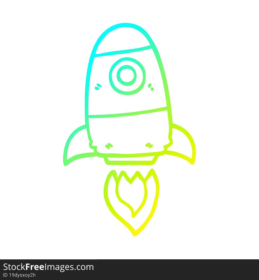 cold gradient line drawing cartoon space rocket