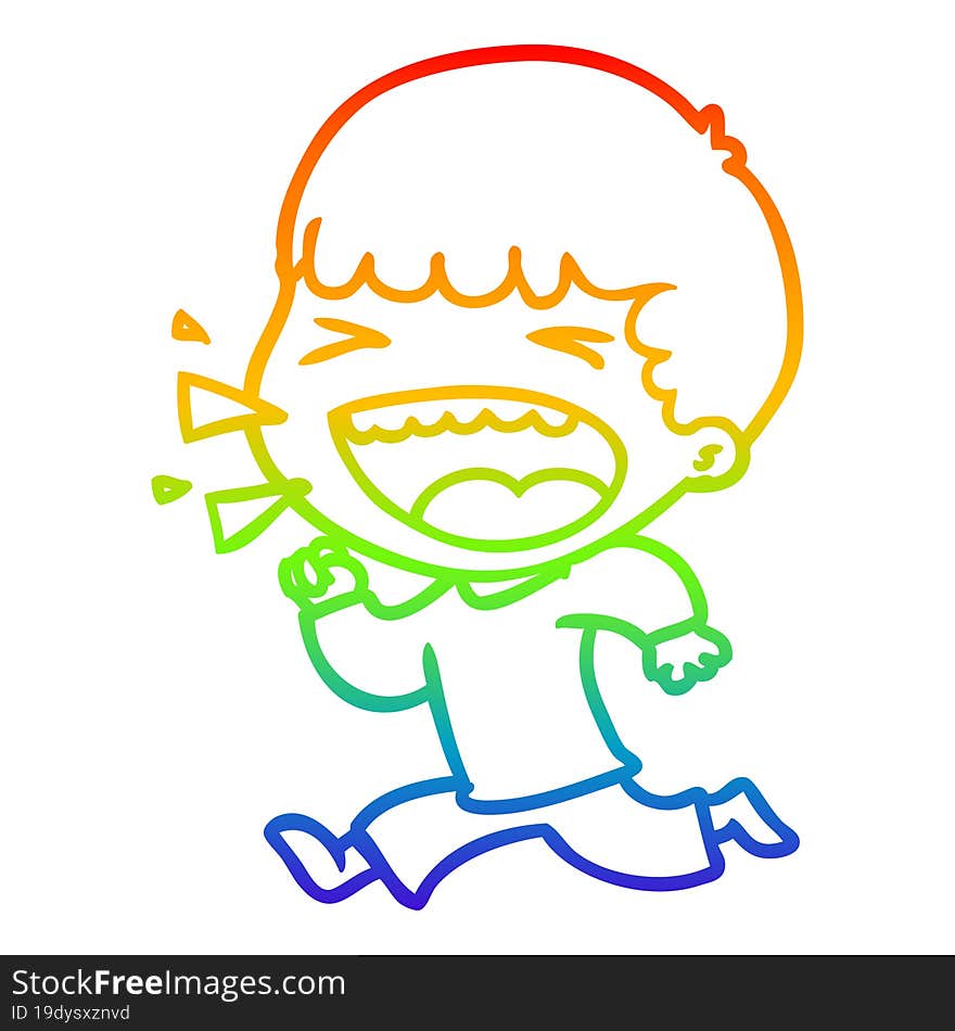 rainbow gradient line drawing of a cartoon laughing man