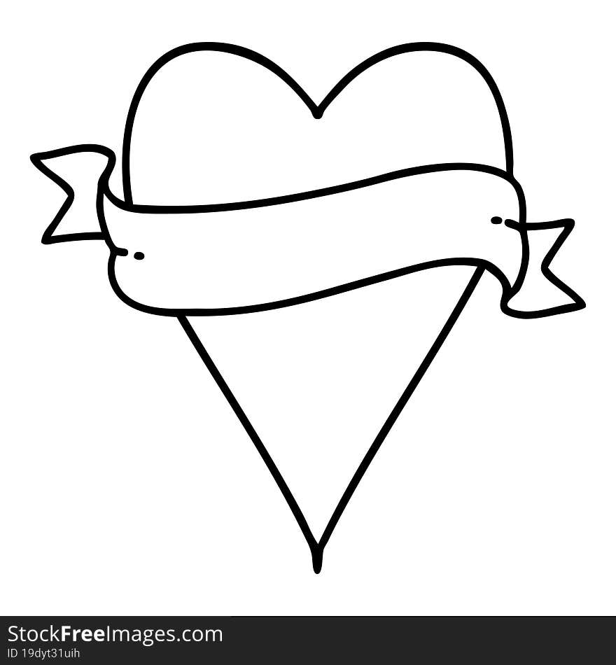 tattoo in black line style of a heart and banner. tattoo in black line style of a heart and banner