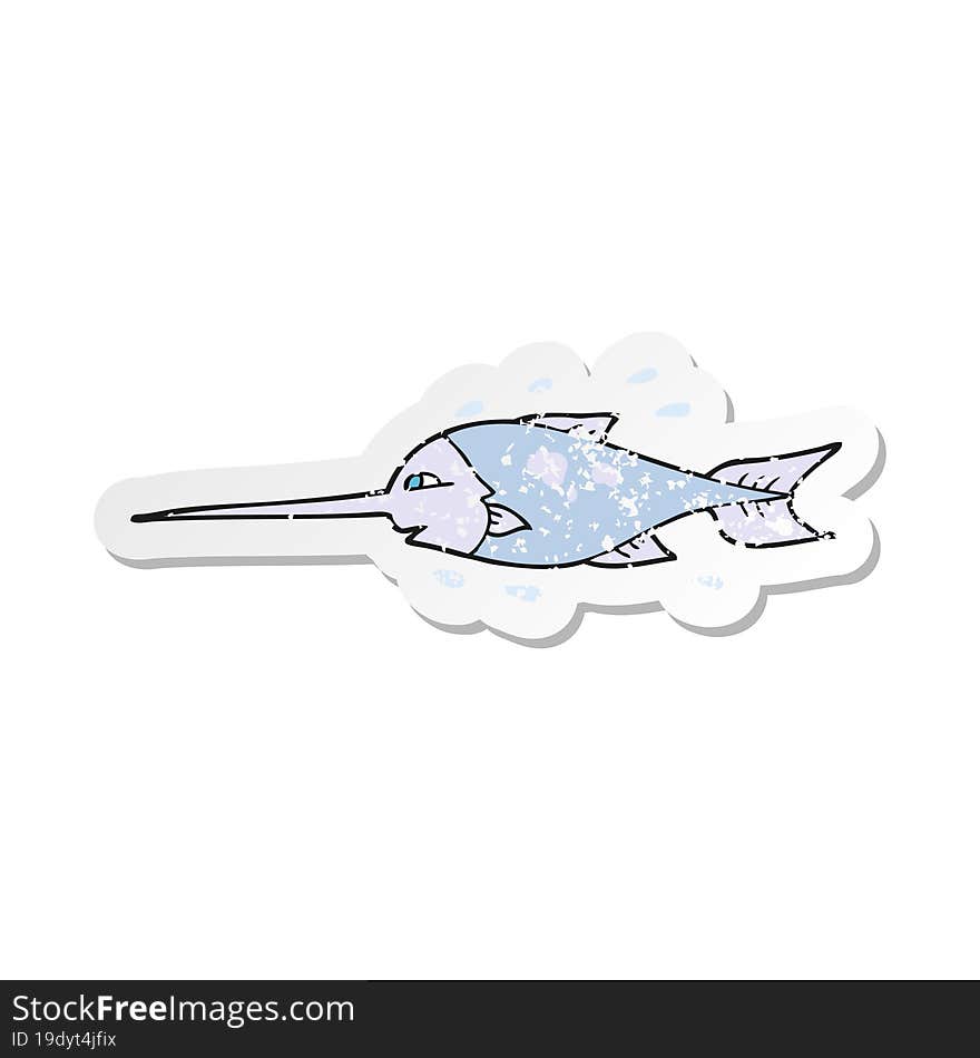 Retro Distressed Sticker Of A Cartoon Swordfish