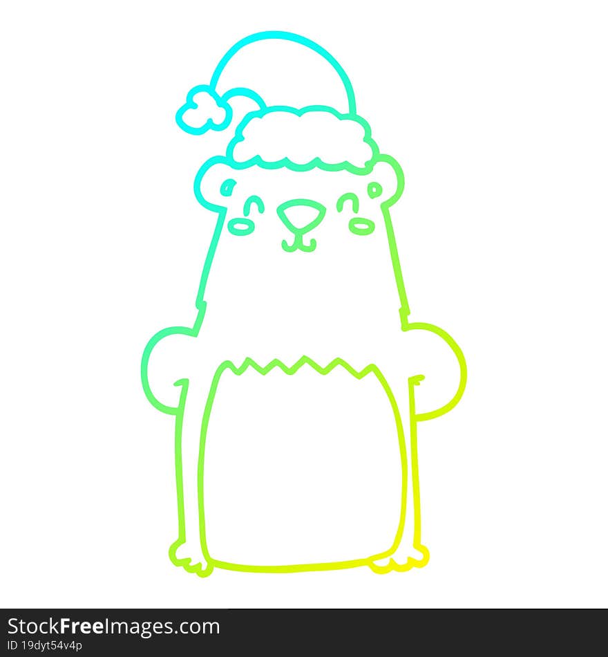 cold gradient line drawing cartoon bear wearing christmas hat