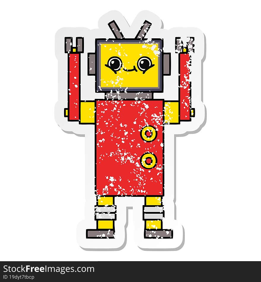 Distressed Sticker Of A Cute Cartoon Robot