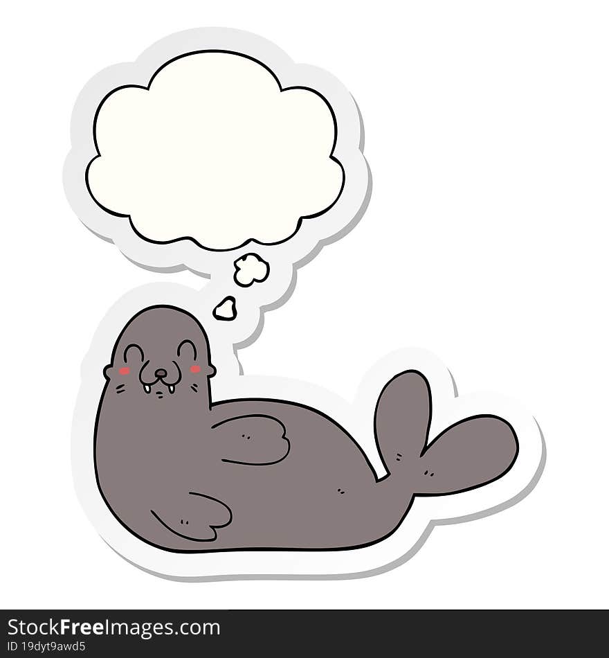 cartoon seal and thought bubble as a printed sticker