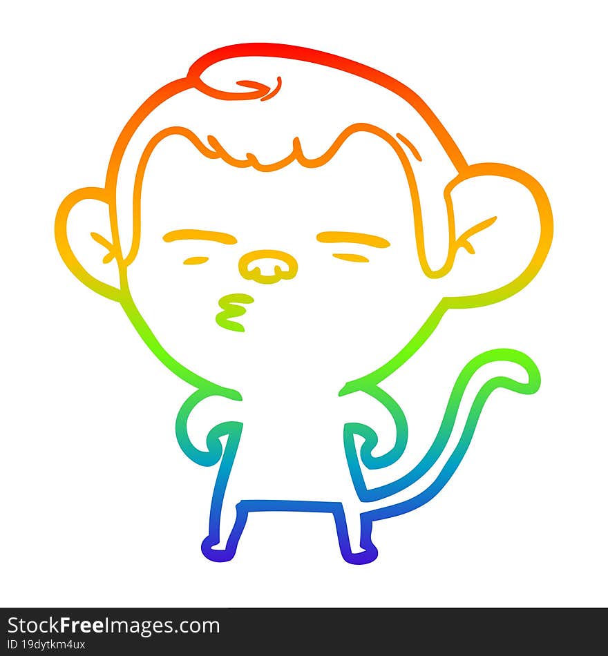 rainbow gradient line drawing of a cartoon suspicious monkey