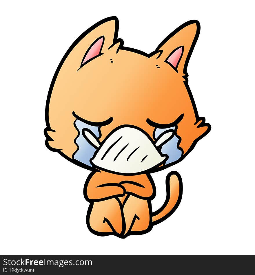 crying cartoon cat sitting. crying cartoon cat sitting