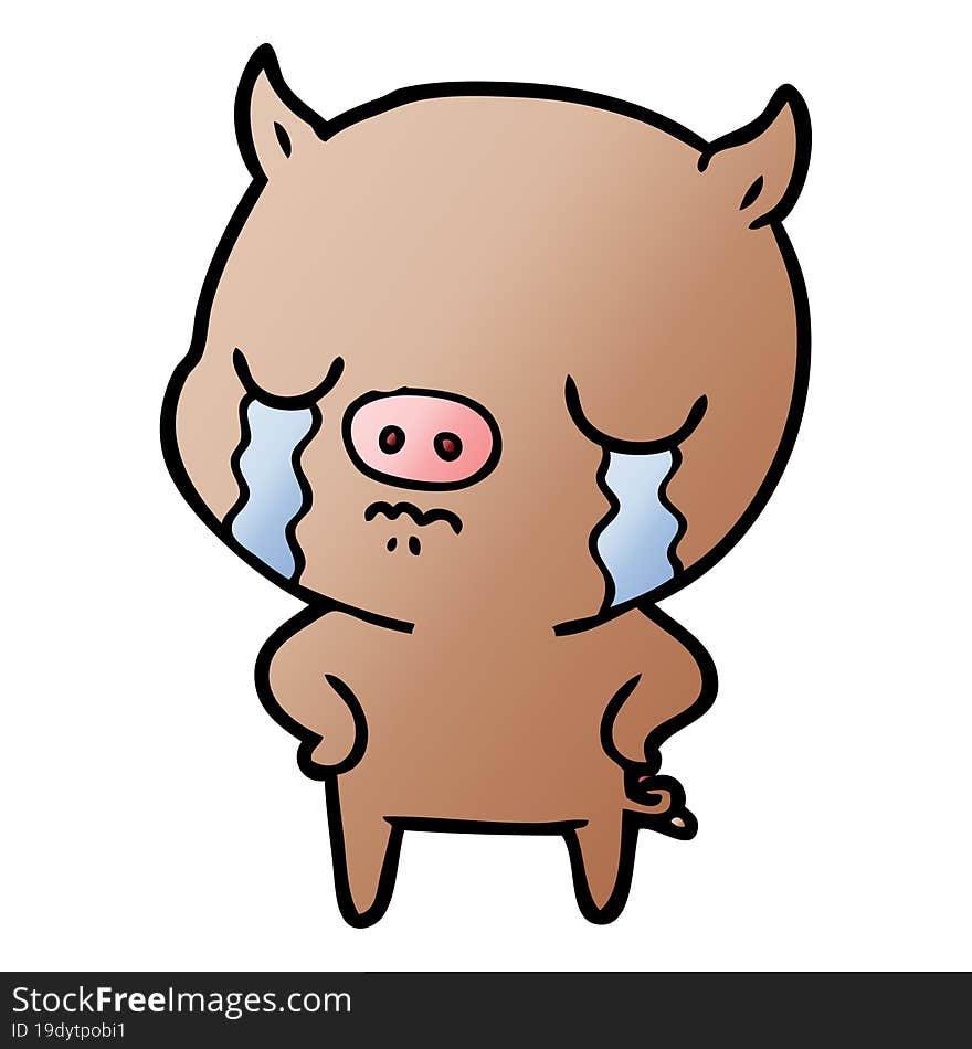 cartoon pig crying with hands on hips. cartoon pig crying with hands on hips