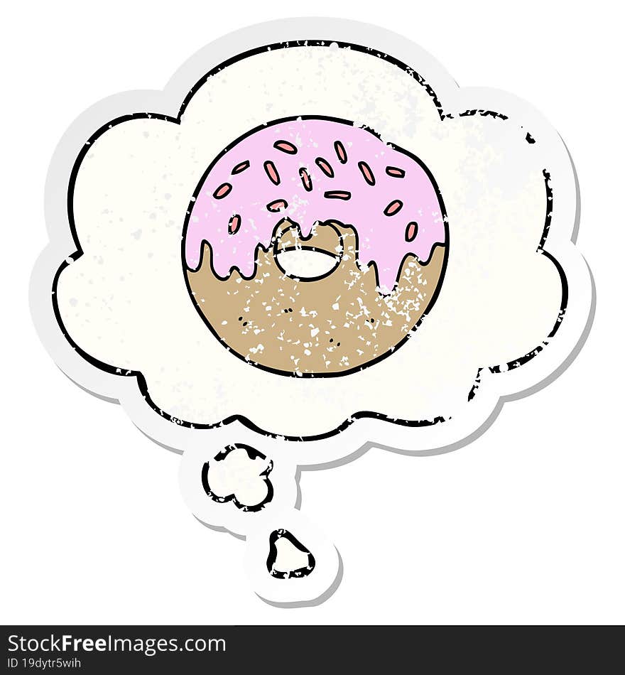 Cartoon Donut And Thought Bubble As A Distressed Worn Sticker