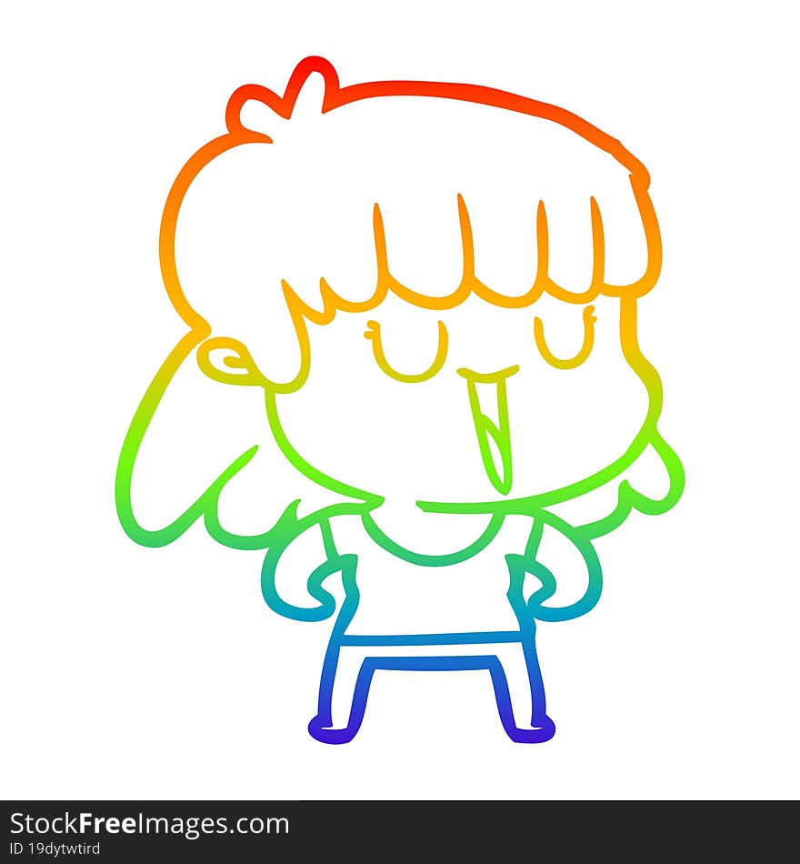 Rainbow Gradient Line Drawing Cartoon Woman Laughing